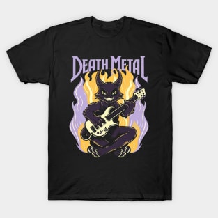 Death Metal Satanic Baphomet Cat playing guitar T-Shirt